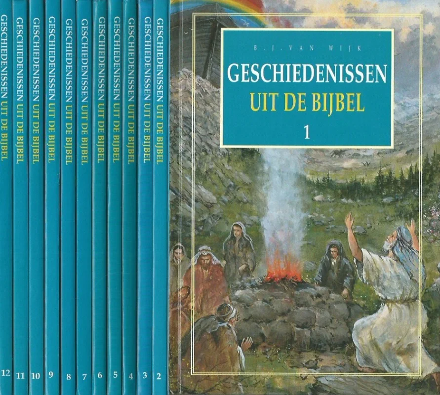 Fabrieksprijs Geschiedenissen uit de Bijbel : 12 delen compleet – B.J. van Wijk (1e druk Hardcover, set van 12 delen)