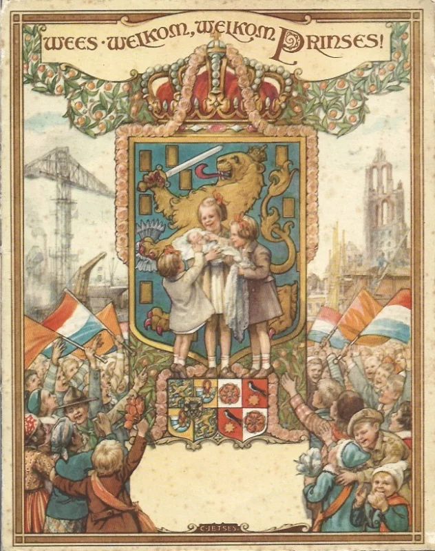 Wees welkom, welkom prinses! – Schoolschrift, uitgegeven ter gelegenheid van de geboorte van prinses Marijke in 1947, met een illustratie van Jetses Express Levering
