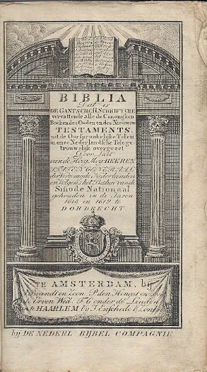 Statenbijbel – BIBLIA Dat is de Gantsche H.Schrifture vervattende alle de Canonijken Boeken des Ouden en des Nieuwen Testaments, uit de Oorspronkelijke Talen (……). Sinode Nationaal gehouden in de Jaren 1618 en 1619 te Dordrecht – De Nederl. Bijbel Compagnie te Amsterdam – 1839 Beste Prijs