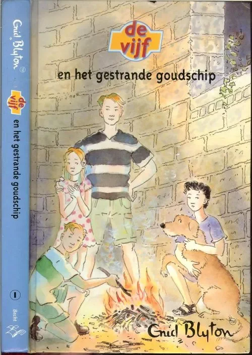 De Vijf 1 en het gestrande GoudschipBlyton, Enid . Vertaling J.H. Gever illustraties Julius Ros Omslagontwerp en Zetwerk Marius Brouwer te Haarlem Premium