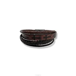 Tijdelijk Beschikbaar LEREN ARMBAND DIEPDRUK KRUISJES BRUIN2